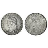Cromwell, Crown, 1658 over 7, laureate and draped bust left, rev. crowned and garnished shield...