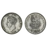 George IV (1820-30), Shilling, 1825, bare head left, rev. lion atop crown, shamrock, rose and t...