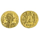 Constantine IV Pogonatus (668-685), AV Solidus, 4.38g, Constantinople, officina , helmeted and...