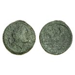 Roman Republic, Rome (after c. 211 BC), Æ Semis, 19.53g, 30mm, laureate head of Saturn right, r...