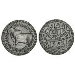 India, Mughal Empire, Jahangir, Zodiac Rupee, 11.13g, Taurus the bull, later copy, 18th century...