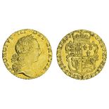 George III (1760-1820), Quarter-Guinea, 1762, laureate head right, rev. crowned and garnished s...