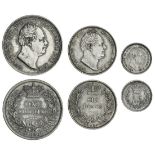 William IV (1830-37) silver coins (3), Shilling, 1836; Sixpence, 1837; and Threehalfpence, 1835...