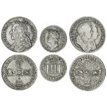 James II (1685-88) (2), Shilling, 1685, first laureate and draped bust left, rev. crowned shiel...