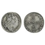 William III (1694-1702), Sixpence, 1697 'small 7', Exeter, first laureate and draped bust right...