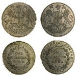 India, East India Company, AE Quarter Anna (2), 1835, Bombay, large letters, 1835, Calcutta, sm...