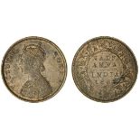 aBritish India, Victoria (1837-1901), AE Half-Anna, 1862, Madras, A / I, bust with 4½ panels in...