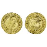 Charles I (1625-49), gold Crown, group B mule, Tower, 2.23g, m.m. plume, carolvs d g ma br fr e...