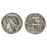 Sicily, Morgantina (c. 340 BC), AR Tetradrachm, 17.09g, head of Kore-Persephone left, wearing b...