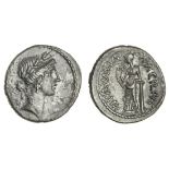 Mn. Acilius Glabrio (49 BC), AR Denarius, 3.36g, Rome, laureate head of Salus right, [salvtis]...