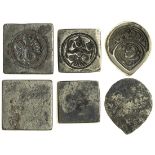 India, dies / moulds for religious amulets (3), square, 35.87g, Naga (snake), square, 20.81g, K...