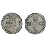 William III (1694-1702), Sixpence, 1697 'small 7', Exeter, first laureate and draped bust right...