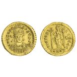 Leo (457-474), AV Solidus, 4.47g, Constantinople, officina e, diademed, helmeted and cuirassed...