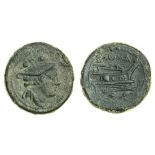 Roman Republic, Rome (after c. 211 BC), AE Sextans, 11.75g, 26mm, head of Mercury right, wearin...