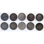 India, East India Company, Victoria (1837-1901), Rupees (5), 1840, Madras, divided legend, diff...