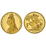 Victoria (1837-1901), Proof Sovereign, 1887, 'Jubilee' bust right, rev. St George and dragon, e...