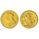 Victoria (1837-1901), Sovereign, 1899, old 'veiled' head left, rev. St George and dragon (Marsh...