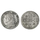 George II (1727-60), Halfcrown, 1745 over 3 decimo nono, older laureate, draped and cuirassed b...