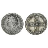 James II (1685-88), Shilling, 1685, laureate and draped bust left, rev. crowned shields crucifo...