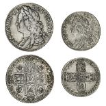 George II (1727-60), Shilling, 1743 over 1, older laureate, draped and cuirassed bust left, rev...