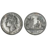 George IV, Coronation, 1821, in silver, by B. Pistrucci, laureate bust left, rev. King enthrone...