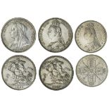 Victoria (1837-1901), Crowns (2), 1887, 1893 (S.3921; 3937); Double-Florin, 1887, arabic 1 (S.3...