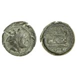 Roman Republic, Rome (after c. 211 BC), AE Sextans, 12.68g, 25mm, head of Mercury right, wearin...