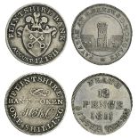 Wales, silver Shilling tokens (2), Flintshire Bank, August 12. 1811 (Davis 5); another, Glamorg...
