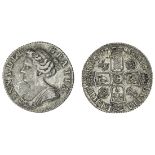 Anne (1702-14), pre-Union, Sixpence, 1705, laureate and draped bust left, rev. crowned shields...