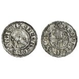 Aethelred II (978-1016), Penny, crux type, Lympne, Leofric, 1.56g, diademed and draped bust lef...