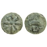 Italy, Apulia, Luceria (c. 217-212 BC), Æ Teruncius, 22.84g, 26mm, sunburst of six rays, rev. d...