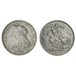 Victoria (1837-1901), Crown, 1893 lvi, old 'veiled' head left, rev. St George and Dragon (ESC 2...