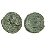 Roman Republic, Rome (c. 209-208 BC), Æ Semis, 14.90g, 26mm, laureate head of Saturn right, rev...