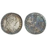 William III (1694-1702), Shilling, 1697, Exeter, third laureate and draped bust right, rev. cro...