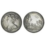 Anne, Coronation, 1702, in silver, by J. Croker, draped bust left, rev. Pallas standing left, h...