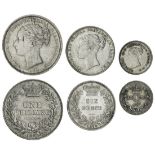 Victoria (1837-1901), silver coins (3), Shilling, 1881; Sixpence, 1875, die number 54; also, Tw...