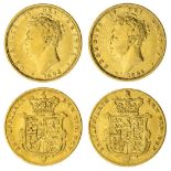 George IV (1820-30), Sovereigns, type 2 (2), 1825, bare head left, rev. crowned garnished shiel...