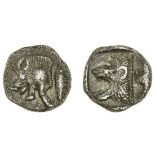 Asia Minor, Mysia, Cyzicus (c. 450-400 BC), AR Obol, 0.44g, forepart of boar left, tunny behind...