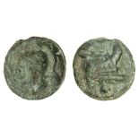 Roman Republic, Rome (c. 225-217 BC), Æ Uncia, 19.7g, 27mm, head of Roma left, wearing Attic he...