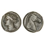 Sardinia, Zeugitania (c. 300-264 BC), Æ Unit, 5.39g, head of Tanit left, rev. horse right (SNG...