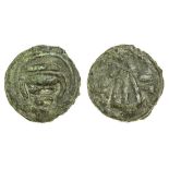 Italy, Umbria, Tuder (c. 220-200 BC), Æ Uncia, 8.14g, 19mm, squat canthorus, rev. spearhead, tu...