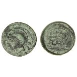 Roman Republic, Rome (c. 217-215 BC), Æ Uncia, 13.15g, 21mm, helmeted head of Roma left, rev. p...