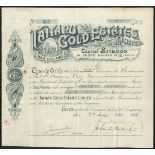 New Zealand: Taitapu Gold Estates Ltd., £1 shares, [18/-] paid up, [1899], #304, small vignette...