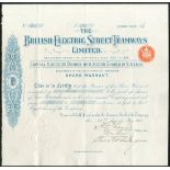 Great Britain: British Electric Street Tramways Limited, £10 shares, 190[1], #41, scrollwork at...