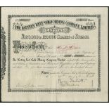 South Africa: Battery Reef Gold Mining Co. Ltd., £1 shares, 1888, #2058, decorative black print...