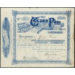 New Zealand: Golden Pah (Hauraki) Ltd., 2/6d shares, 1896, #161, ornate border, blue. Creased r...