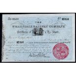 Great Britain: Wharfdale Railway Co., £15 share, 1846, #27152, vignette of Craven heiffer in ce...