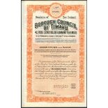 New Zealand: Borough Council of Timaru, 1910, 4½% Loan, £100 debenture, a specimen certificate...