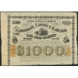 USA: Leavenworth, Lawrence & Galveston Rail Road Co., 10% Mortgage Bond, $1000, 1869, #595, sig...