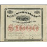 USA: Boston Clinton & Fitchburg Railroad Co., bond for $1000, 1873, #70, train passing farm wor...